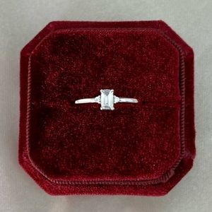 Emerald Cut White Crystal Stackable Sterling Silver Ring